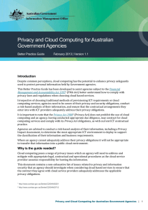 Privacy and Cloud Computing for Australian Government Agencies Introduction Better Practice Guide