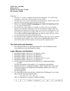 CMSC 100 – Fall 2008 Homework #2 Handed out Thursday, 9/11/08