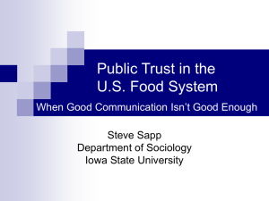 Public Trust in the U.S. Food System Steve Sapp