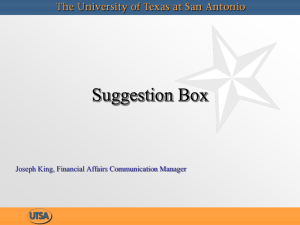 Suggestion Box Joseph King, Financial Affairs Communication Manager