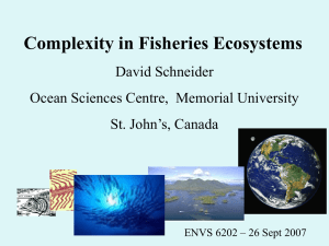 Complexity in Fisheries Ecosystems David Schneider Ocean Sciences Centre,  Memorial University