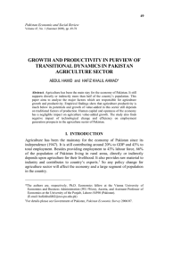 GROWTH AND PRODUCTIVITY IN PURVIEW OF TRANSITIONAL DYNAMICS IN PAKISTAN AGRICULTURE SECTOR