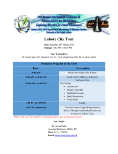 Lahore City Tour Proposed Program of the Tour Time