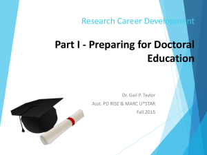 Part I - Preparing for Doctoral Education Research Career Development