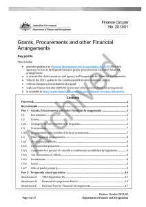 Grants, Procurements and other Financial Arrangements Finance Circular No. 2013/01