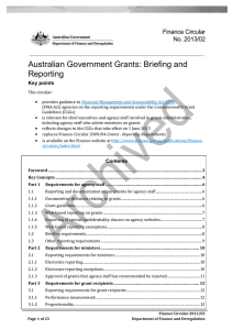 Australian Government Grants: Briefing and Reporting Finance Circular No. 2013/02