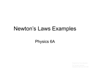 Newton’s Laws Examples Physics 6A Prepared by Vince Zaccone For Campus Learning
