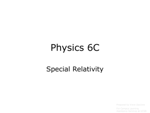 Physics 6C Special Relativity Prepared by Vince Zaccone For Campus Learning