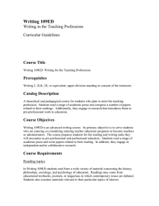 Writing 109ED Writing in the Teaching Professions Curriculur Guidelines