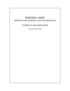 WRITING 109ST  WRITING FOR SCIENCE AND TECHNOLOGY CURRICULAR GUIDELINES
