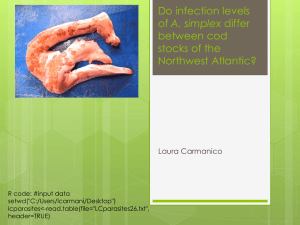 Do infection levels A. simplex between cod stocks of the