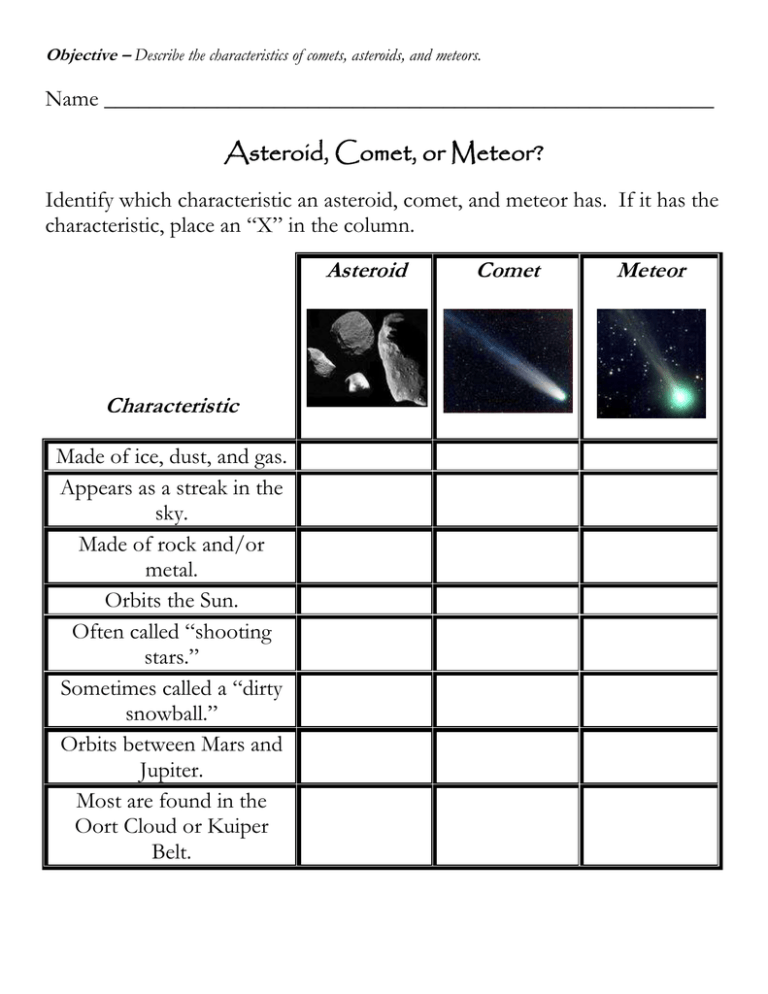 Asteroid Comet Or Meteor 