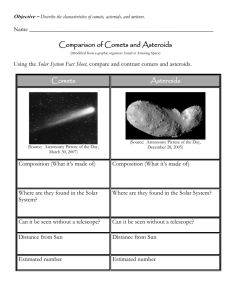 Comparison of Comets and Asteroids Comets Asteroids Name _____________________________________________________________