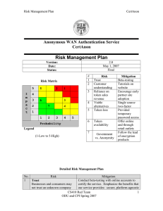 Risk Management Plan Anonymous WAN Authentication Service CertAnon