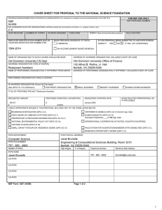 COVER SHEET FOR PROPOSAL TO THE NATIONAL SCIENCE FOUNDATION