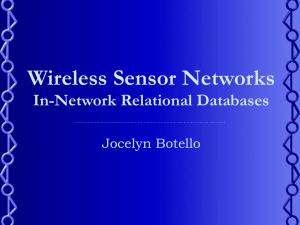 Wireless Sensor Networks In-Network Relational Databases Jocelyn Botello