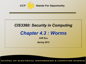 Chapter 4.3 : Worms CIS3360: Security in Computing Cliff Zou Spring 2012