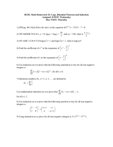 IB HL Math Homework #2: Logs, Binomial Theorem and Induction