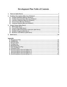 Development Plan Table of Contents