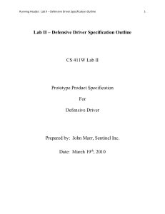 Lab II – Defensive Driver Specification Outline  CS 411W Lab II