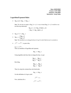 Logarithm/Exponent Rules Date: 08/28/2003 Course: COT 5405 Semester: Fall 2003