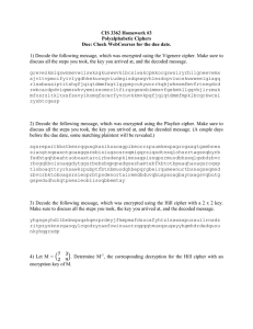 CIS 3362 Homework #3 Polyalphabetic Ciphers
