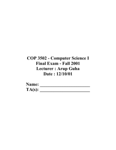 COP 3502 - Computer Science I Final Exam - Fall 2001