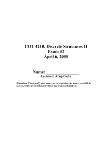 COT 4210: Discrete Structures II Exam #2 April 6, 2005