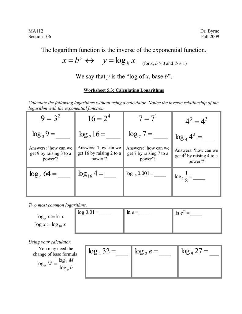 x y b log With Logarithm Worksheet With Answers