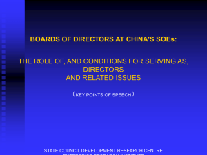 BOARDS OF DIRECTORS AT CHINA'S SOEs: DIRECTORS AND RELATED ISSUES