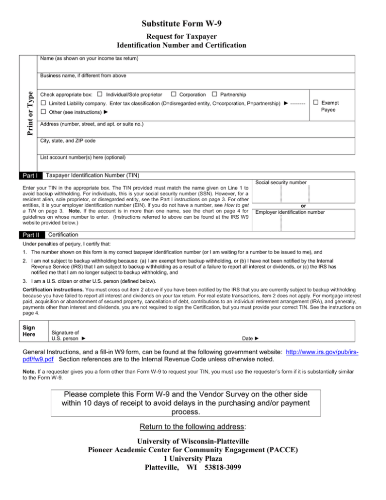 Substitute Form W 9 Request For Taxpayer 6904