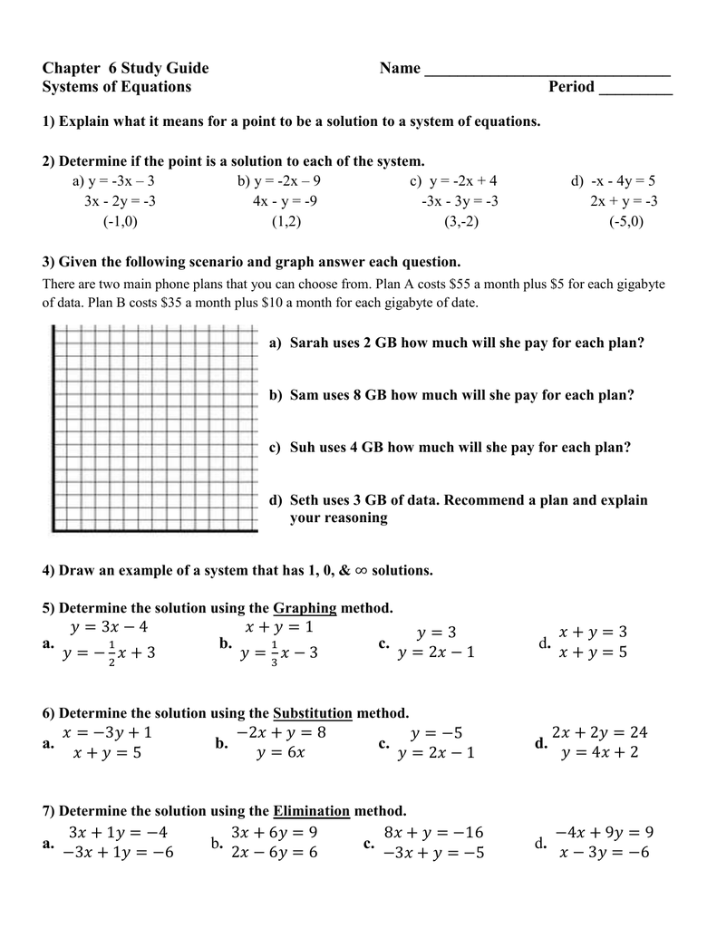 Chapter 6 Study Guide Name Systems Of Equations