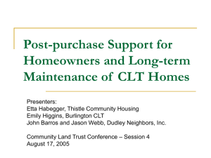 Post-purchase Support for Homeowners and Long-term Maintenance of  CLT Homes