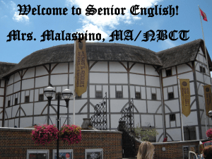 Welcome to Senior English! Mrs. Malaspino, MA/NBCT Welcome to Honors English 9