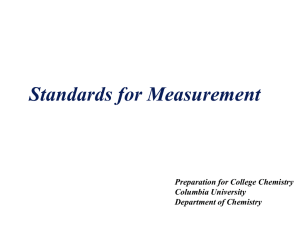 Standards for Measurement Preparation for College Chemistry Columbia University Department of Chemistry