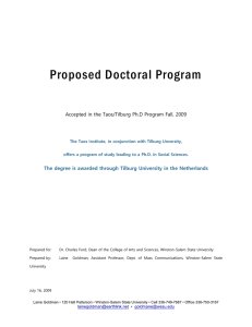 Proposed Doctoral Program Accepted in the Taos/Tilburg Ph.D Program Fall, 2009