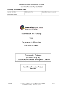 Submission for Funding from Department of Families