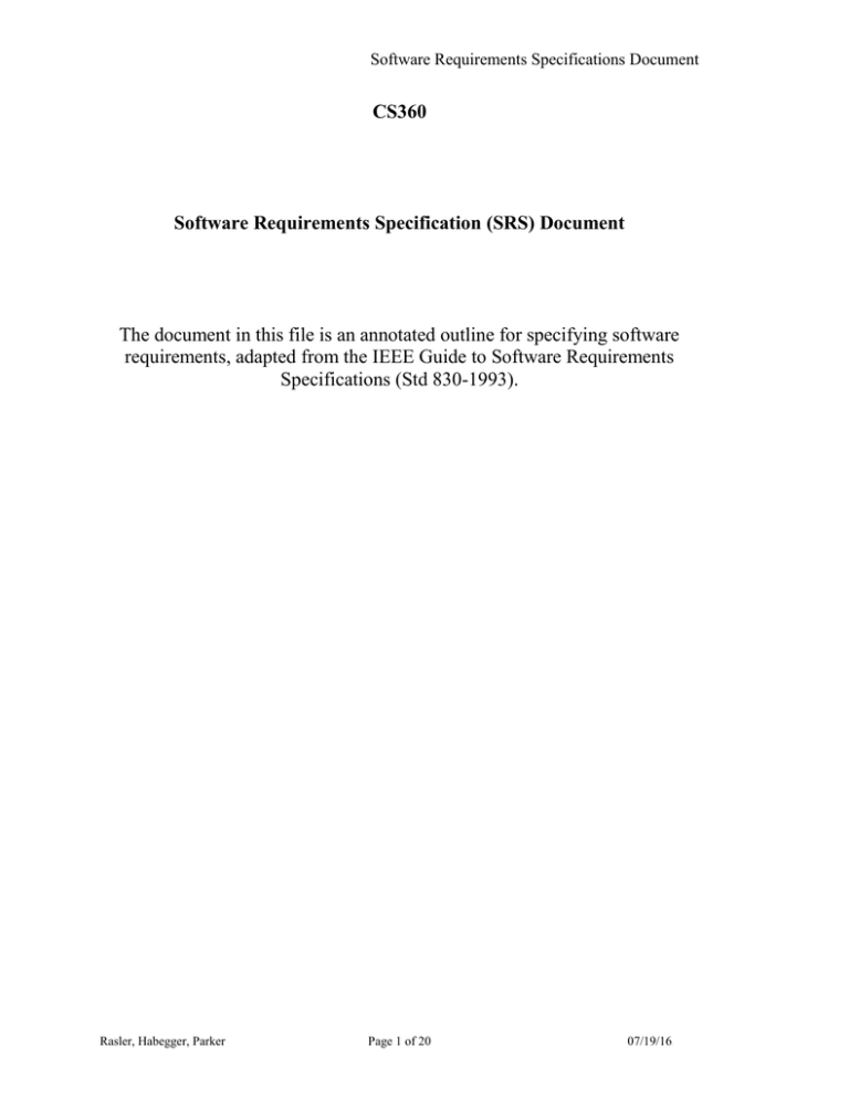 CS360 Software Requirements Specification SRS Document