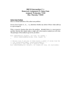 BHCSI Intermediate C++ Homework Assignment #3: Subset Sum Assigned: Wednesday 7/9/03