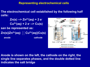 Representing electrochemical cells The electrochemical cell established by the following half cells: