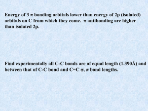 Energy of 3 π bonding orbitals lower than energy of... orbitals on C from which they come.  π antibonding...