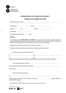 INTERNATIONAL PH.D. MENTION, RD 99/2011 PERSONAL AND ACADEMIC DATA FORM