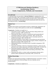 UTMB Internal Medicine Residency Anesthesiology Elective Goals, Competencies, Methods, and Assessments Overall Goal