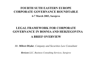 FOURTH SUTH EASTERN EUROPE CORPORATE GOVERNANCE ROUNDTABLE LEGAL FRAMEWORK FOR CORPORATE