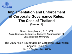 Implementation and Enforcement of Corporate Governance Rules: The Case of Thailand (Session 1)