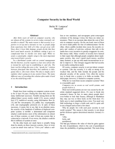 Computer Security in the Real World  Butler W. Lampson Microsoft