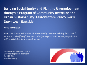 Building Social Equity and Fighting Unemployment Urban Sustainability: Lessons from Vancouver’s