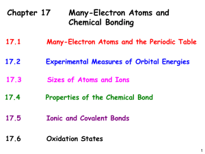 Chapter 17 Many-Electron Atoms and Chemical Bonding 17.1