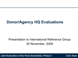 Donor/Agency HQ Evaluations Presentation to International Reference Group 30 November, 2009