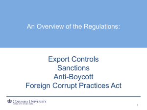 Export Controls Sanctions Anti-Boycott Foreign Corrupt Practices Act